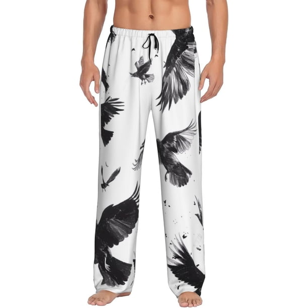 Fotbe Monochrome Flying Ravens Pantalones de Pijama para Hombre, Pantalones de Dormir, Pantalones de Casa con Cintura Ajustable y Bolsillos-Small