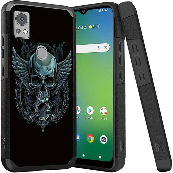 ANJ  Shockproof Dual Layer Slim Hard Case   Tempered Glass Cover Compatible with Icon 5, AT&T Motivate 4 - Chained Skull