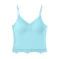 thumbnail image 5 of Womens Lace Tank Top V Neck Ribbed Camisole Tops Casual Adjustable Spaghetti Straps Sleeveless Summer Basic Lightweight Cami Shirt beach Travel Wear, Sky Blue S, 5 of 5