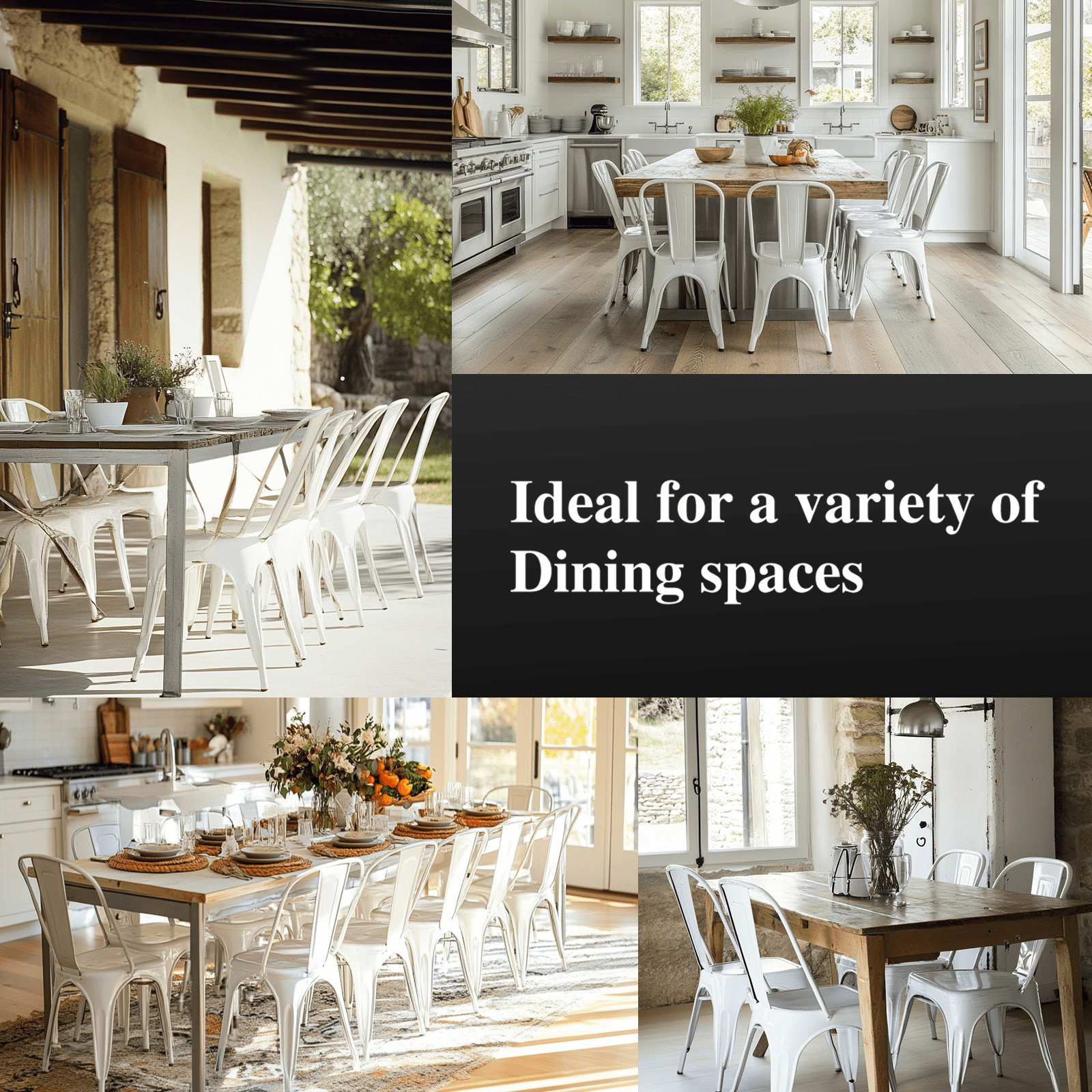 SOLEGGIATA Metal Dining Chairs Set of 2 Iron Stackable Industrial Tolix Style Farmhouse Kitchen Cafe Arctic White