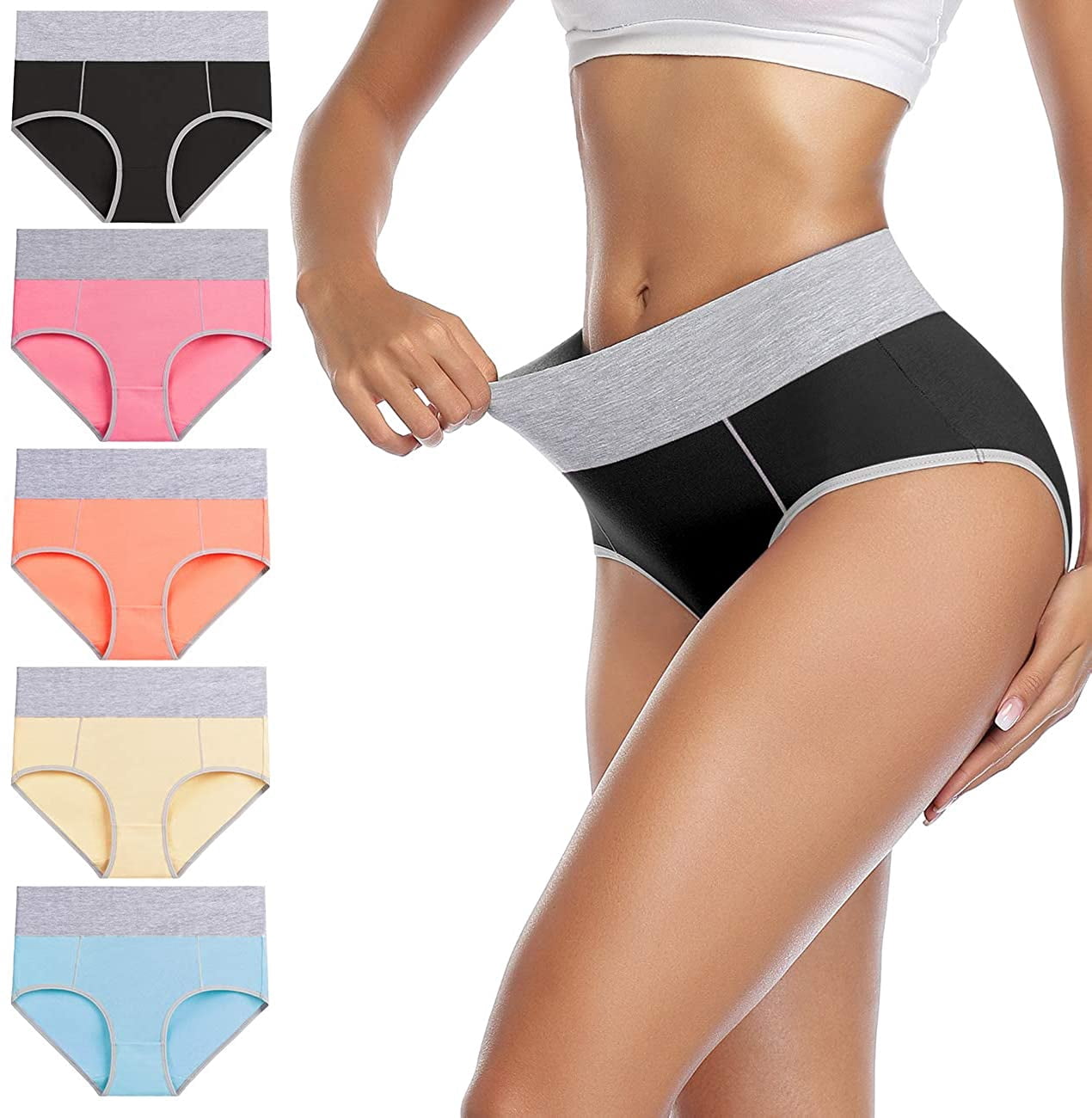 YAZI Women's Cotton Underwear High Waist Stretch Briefs Soft