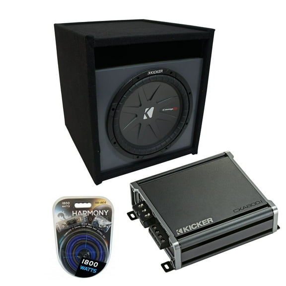 Universal Car Stereo Paintable Ported 10" Kicker CompR CWR10 Sub Box & CXA800.1