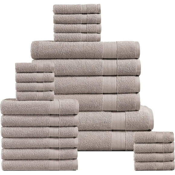 GFDYREE 24 PC Bath Towels for Bathroom Set - 100% Cotton Towels Set, Absorbent Shower Towels, Quick Dry Towel, 2 Bath Sheets Towels for Adults, 4 Bath Towels, 6 Hand Towel, 8 Wash Cloths,4 F