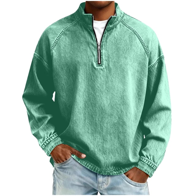 Hombres Zip Up Sudadera con Capucha de Pie Cuello Lavado Denim Afligido Medio Cremallera Manga Larga Casual Superior Poliéster Mezcla Chaqueta