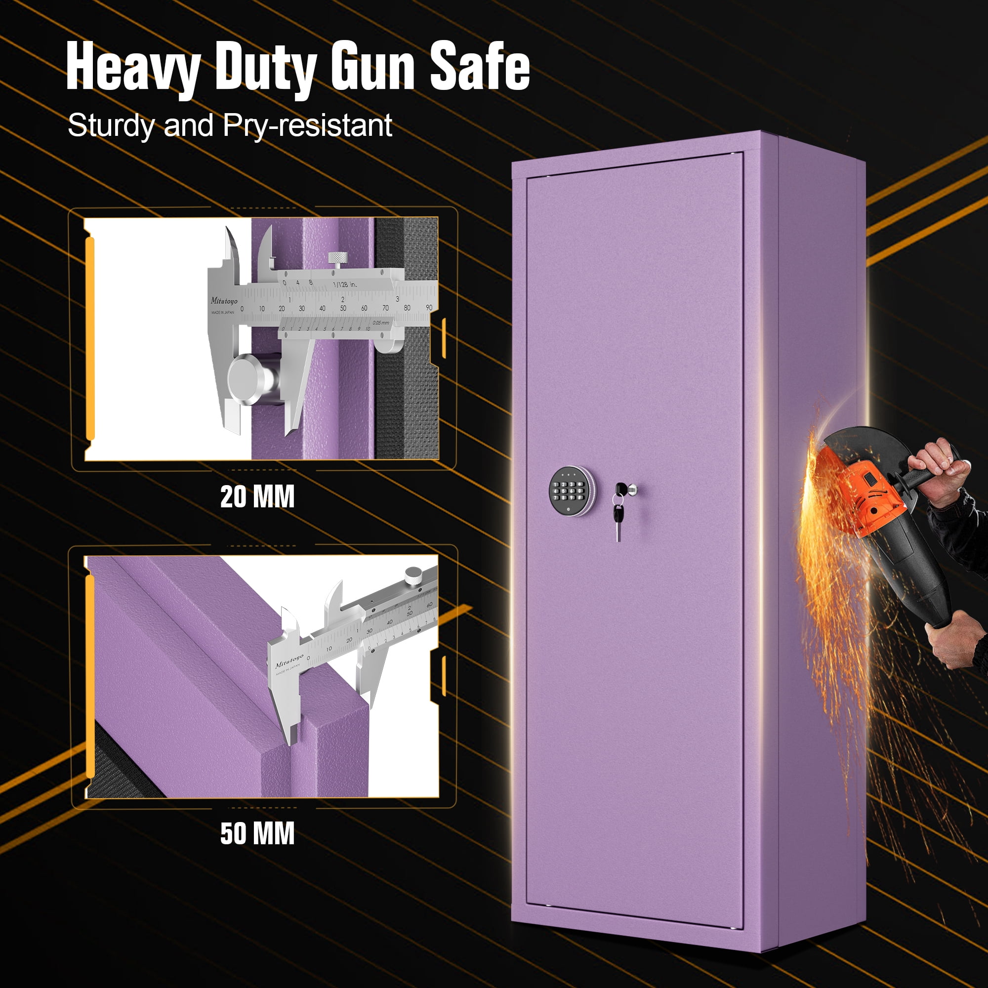 SUNCROWN 12-15 Gun Safe for Rifles and Pistols,Quick Access Rifle Gun Safe with Keyboard Lock, Gun Cabinets for Rifles and Shotguns with Pocket and Rifle Rack for Home（Purple）