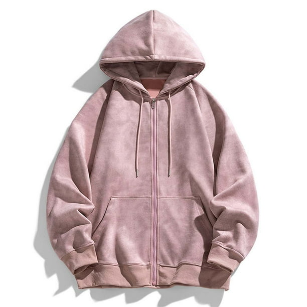 pstuiky Camisas casuales de manga larga para hombre, Sudadera con capucha y manga larga para hombre, deportiva, holgada, con cremallera y bolsillo con cordón, de color liso y a la moda s