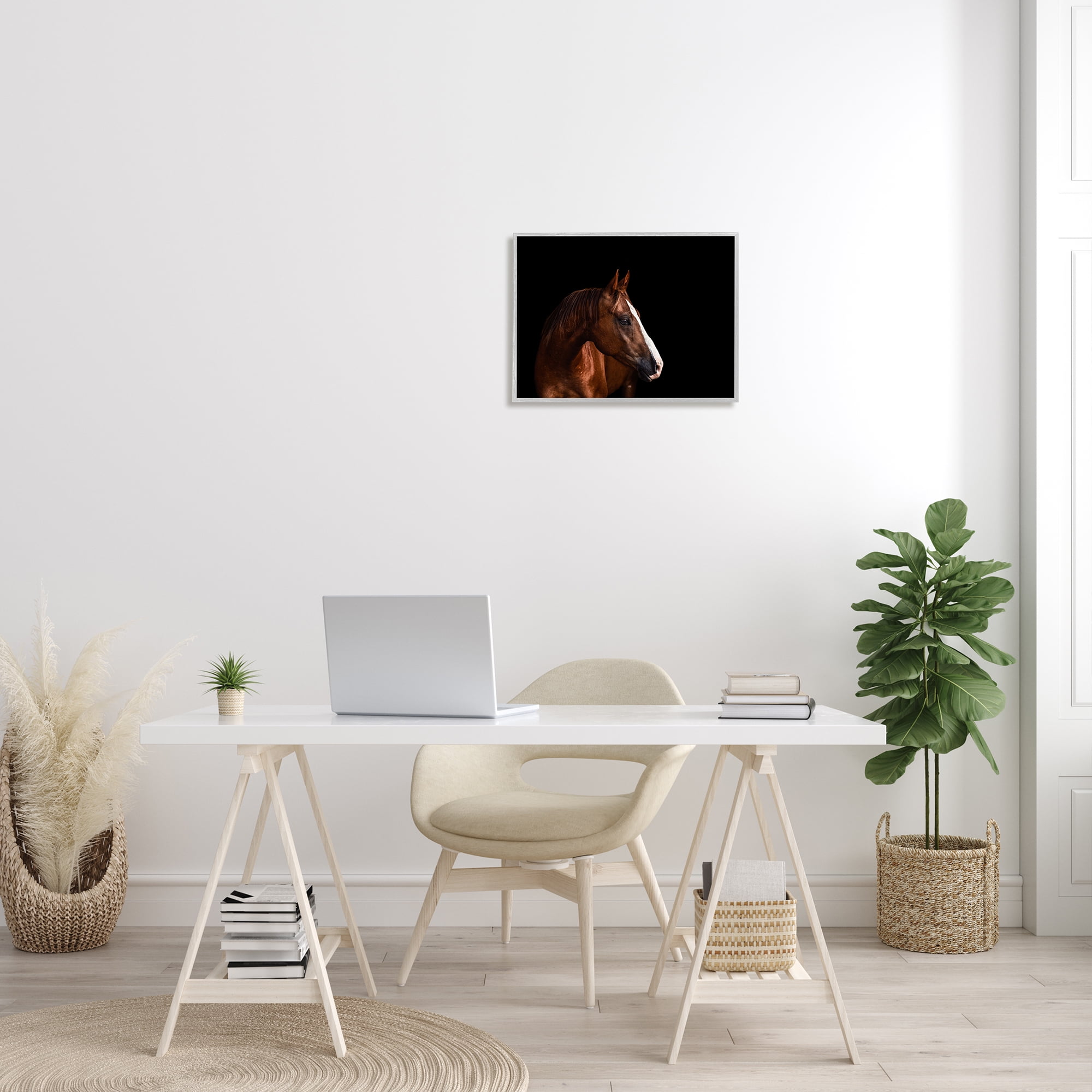 Stupell Industries Modern Horse Portrait Solemn Farm Animal Animals & Insects Photography Gray Framed Art Print Wall Art, 16 x 20