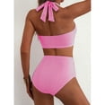 thumbnail image 5 of Women's High Waisted 2 Piece Bikini Sets Striped Swimsuits Halter Bathing Suit Beach Swimwear 2026 Hot Pink 2XL, 5 of 6