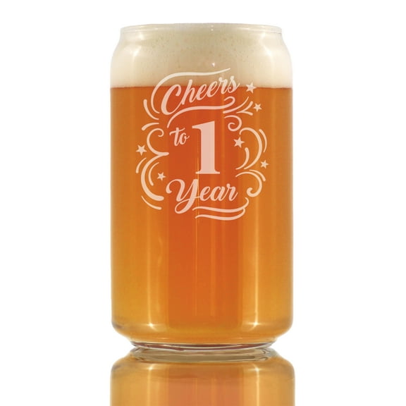 Bevvee Beer Can Pint Glass 16 oz Cheers 1 Year 1st Anniversary Gifts Beer Glasses