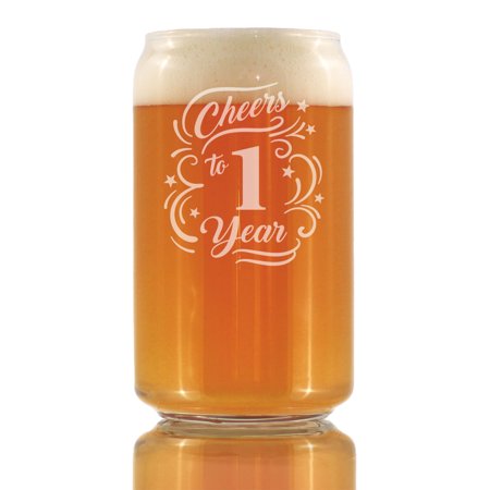 Bevvee Beer Can Pint Glass 16 oz Cheers 1 Year 1st Anniversary Gifts Beer Glasses