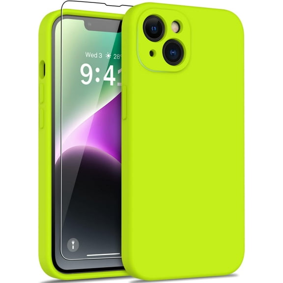 iPhone 14 Plus Case with Screen Protector,Enhanced Camera Cover,Passing 16ft Drop Tested Soft Silicone Gel Rubber,Slim Fit Protective Phone Case for iPhone 14 Plus 6.7" Fluorescent Yellow