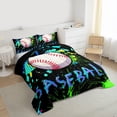 thumbnail image 3 of Homewish Kida Baseball Sport Bedding Comforter Set,Watercolor Splashing Ink Twin Comforter Sets,Green Blue Black Bedding Set For Kids Boy,Microfiber Bedroom Decor Reversible,2pcs, 3 of 8