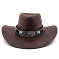 thumbnail image 7 of XIAOCHA Men's Turquoise Inlay Band Cowboy Hat Solid Farm Outdoor Wide Brim Western Hat,Coffee, 7 of 7