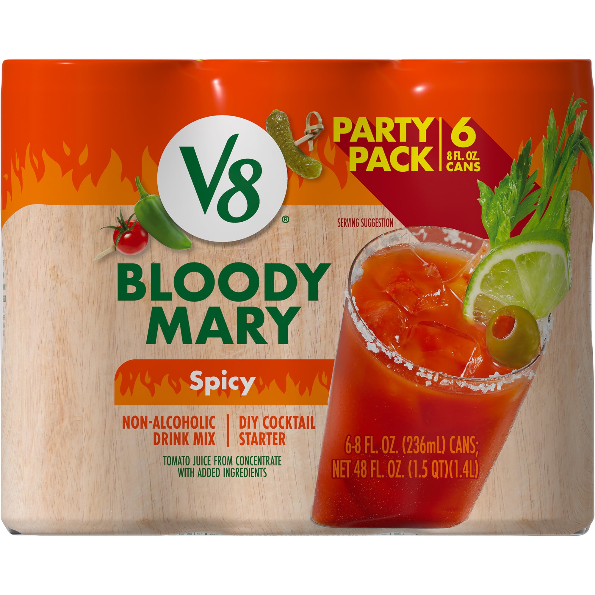 V8 Bloody Mary Spicy Mix, 8 fl oz Can (Pack of 6) - Walmart.com