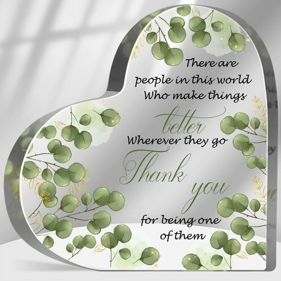 Thank You Sign Gifts for Boss Teacher Mentor Parents, Teacher Appreciation Gifts, Retirement Goodbye Gifts for Coworker, Eucalyptus Desk Decorative Sign Plaque Acrylic Heart