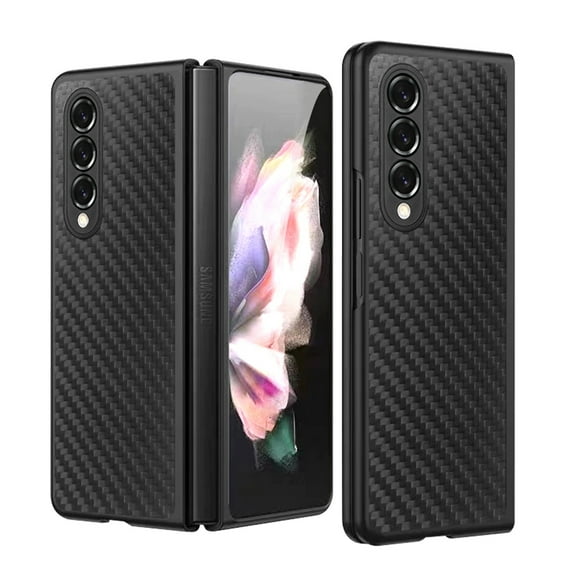 Samsung Galaxy Z Fold3 5G Case with Tempered Glass Screen Cover, Dteck Carbon Fiber Hard PC Shockproof Case Shell Durable Protective Phone Cover for Samsung Galaxy Z Fold3 5G, Black