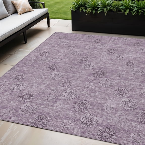 5' X 8' Plum And Purple Floral Washable Indoor Outdoor Area Rug