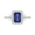 thumbnail image 2 of 1.86ct emerald cut blue tanzanite 18k white gold halo Bridal Wedding Engagement Promise Anniversary Ring for Women size 5.75, 2 of 7