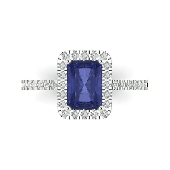 Halo Engagement Ring for Women - 1.86ct Simulated Tanzanite in 14K White Gold Promise Ring