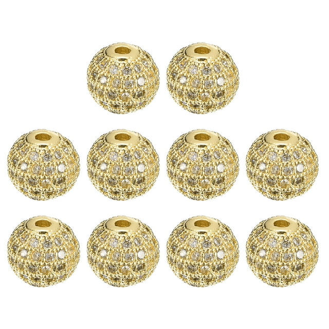 Unique Bargains Charm Rhinestone Beads, 10 Pack 8mm Round Zircon Pave Spacer Beads for Jewelry Making (Gold+White)