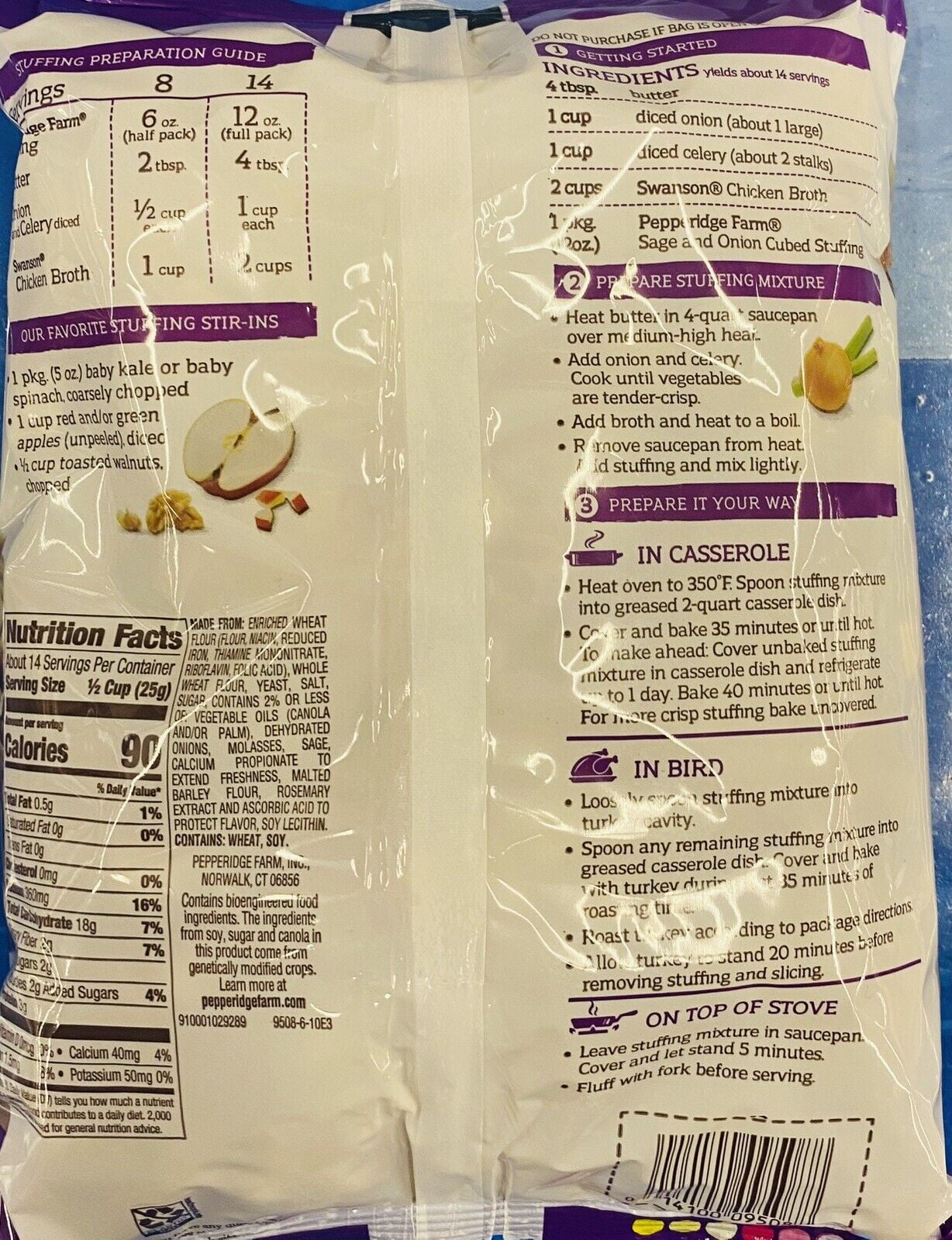 5x Pepperidge Farm SAGE & ONION CUBED STUFFING 12 oz Bag - 5 PACK
