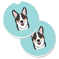 thumbnail image 1 of Checkerboard Blue Corgi Set of 2 Cup Holder Car Coaster, 1 of 1