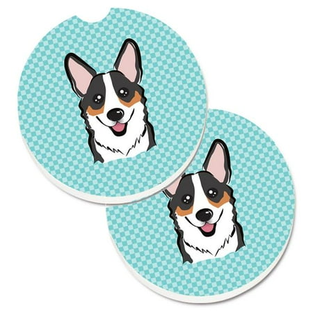 

Checkerboard Blue Corgi Set of 2 Cup Holder Car Coaster