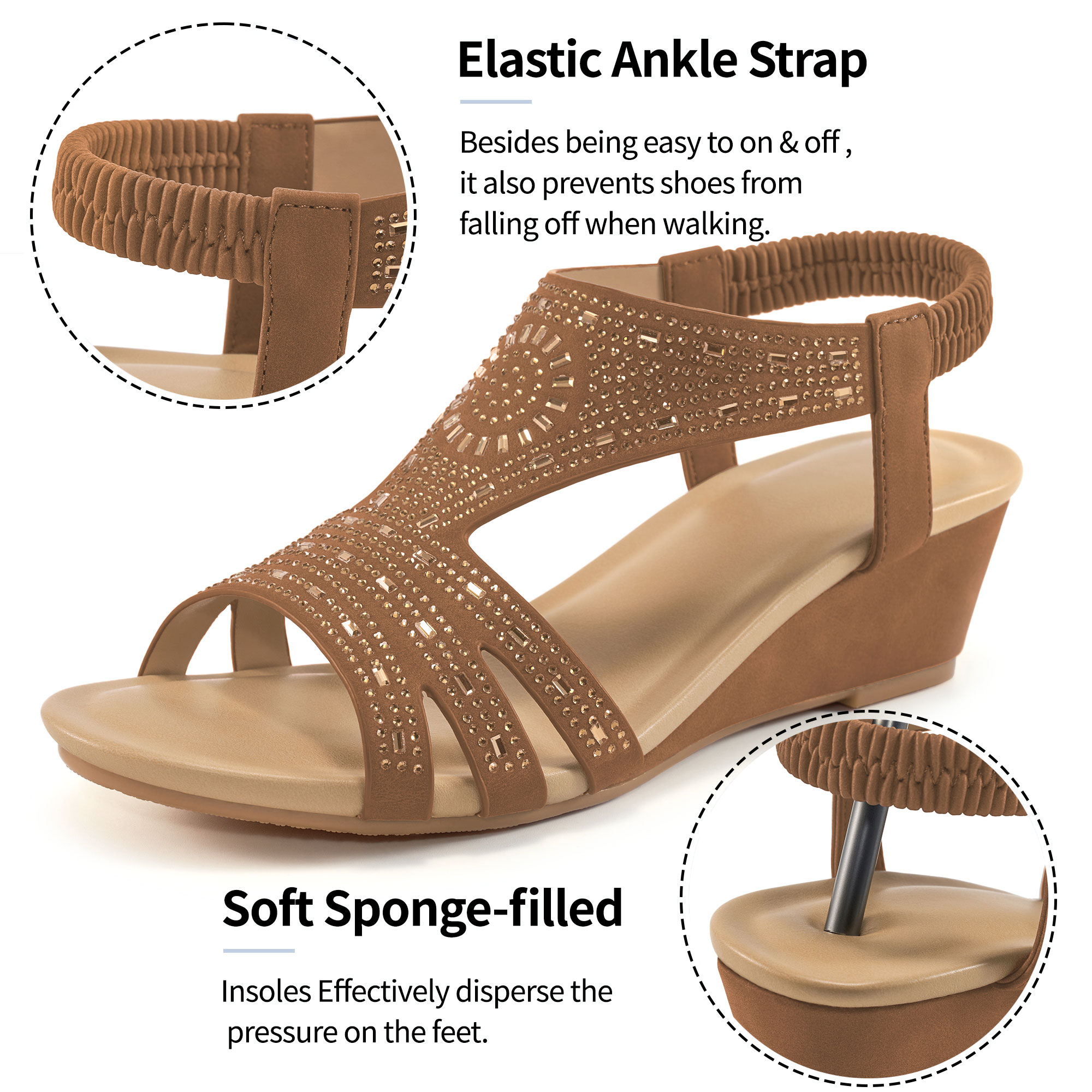Ecetana Women's Wedge Sandals Elastic Ankle Strap photo 3