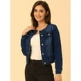 thumbnail image 2 of DARING DIVA Women's Button Down Collarless Cropped Denim Jacket S Deep Blue, 2 of 6