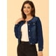 thumbnail image 2 of Chaqueta De Mezclilla Para Mujer Chaquetas De Mezclilla De Manga Larga Sin Cuello Con Botones Azul Profundo S, 2 of 6