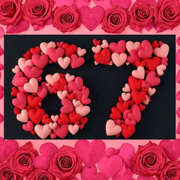 Red Pink Hearts Love Banner 3D Heart Design Romantic Backdrop 52 Number Shape Heart Pattern Valentine Display for Valentine's Day Anniversary Celebration Romantic Date