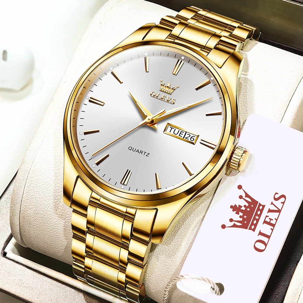 OLEVS Classic Men Watches with Date,Stainless Steel Man Watch with Date, Bussiness Watches for Men,Luminous Quartz Mens Watches Black/White/Blue/Gold, Waterproof Male Reloj para Hombre