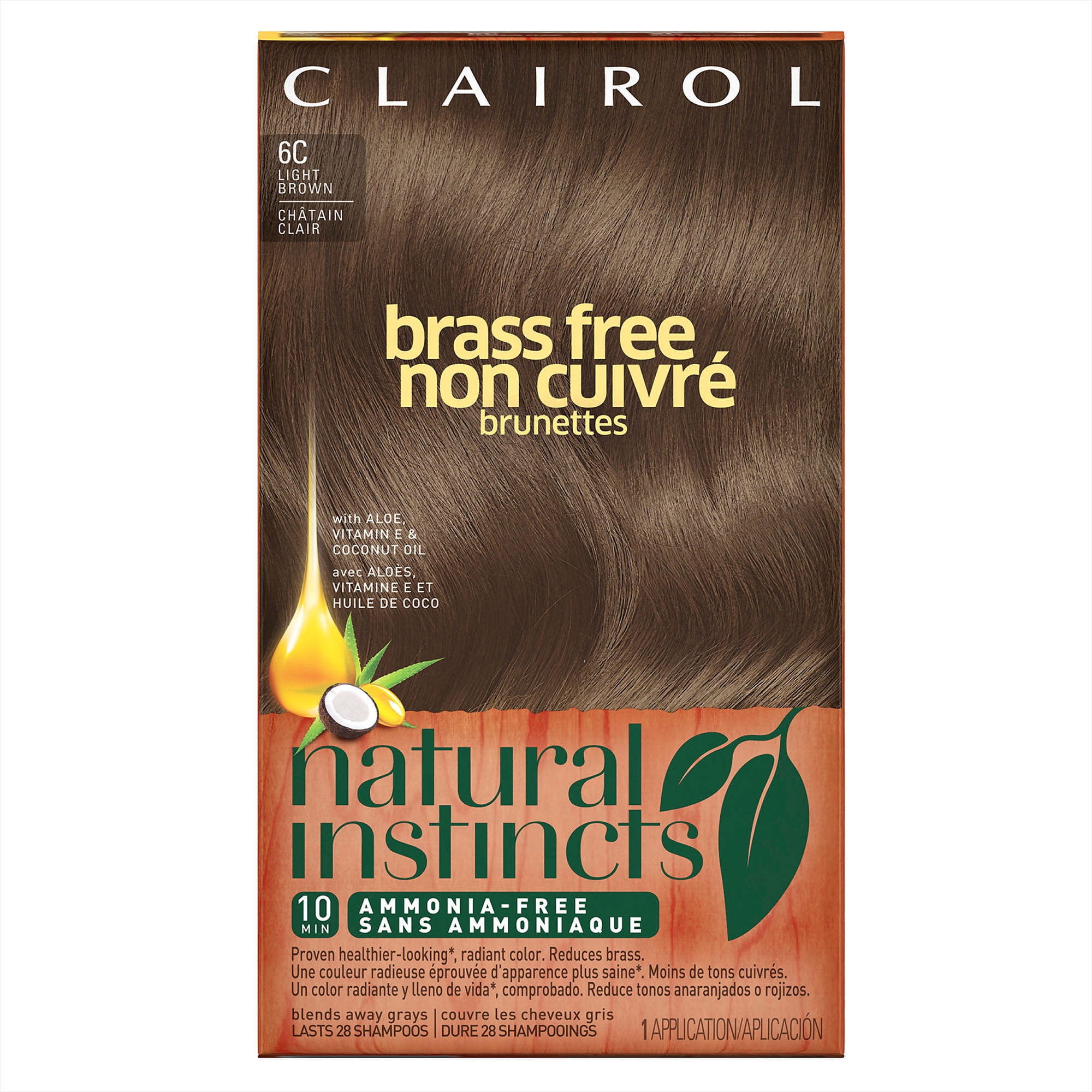 Clairol Natural Instincts BrassFree Hair Color, 6C Light Brown
