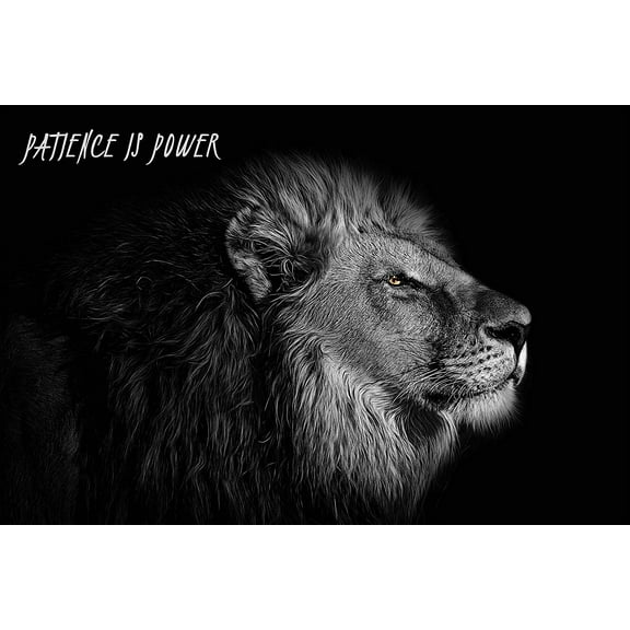 EzPosterPrints - Most Popular Lion Theme Quote Posters - Power Strength Brave Beast Motivational Quotes Poster Printing - Wall Art Print for Home Office - PATIENCE - 18X12 inches