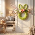 thumbnail image 6 of Easter Rabbit Wreath Decor - 14.96" Artificial Spring Bunny Head Shaped Easter Wreath Welcome Sign with Lovely Flowers and Branch for Front Door,Easter Party, 6 of 9