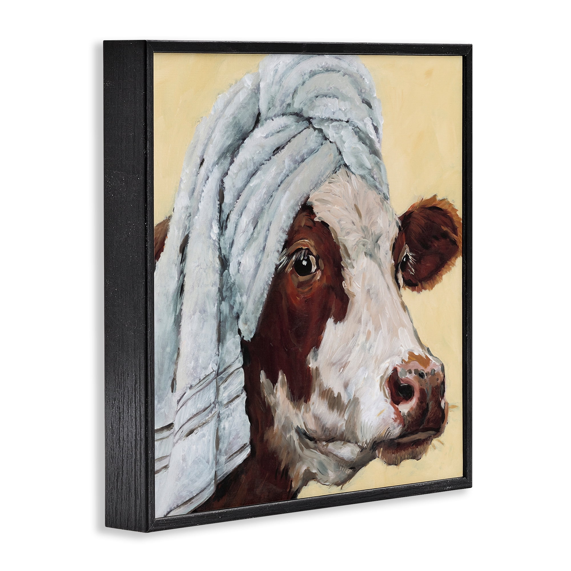 Stupell Industries Cow Spa with Towel Black Framed Giclee Art, design by Studio Bautista