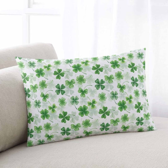 St. Patrick's Day Throw Pillow Cover,Pillowcase Protectors with Zipper,Breathable Decorative Lumbar Pillow Case Cover,Lucky Shamrock Green Spring Plants Vintage Pillow Shams for Couch Sofa 16x24Inch