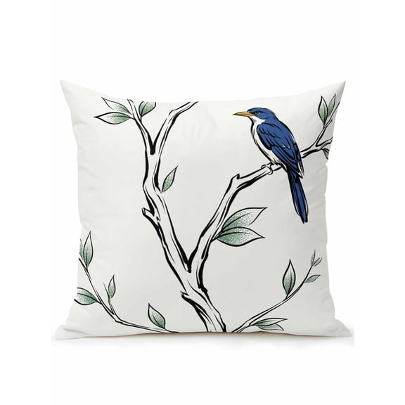 1 Pack Outdoor Throw Pillow, Spring Birds Waterproof Pillow with Insert Included, Vintage Botanical Branch Art Decorative Accent Cushion Sofa Pillows for Patio Porch, 18 x 18 In