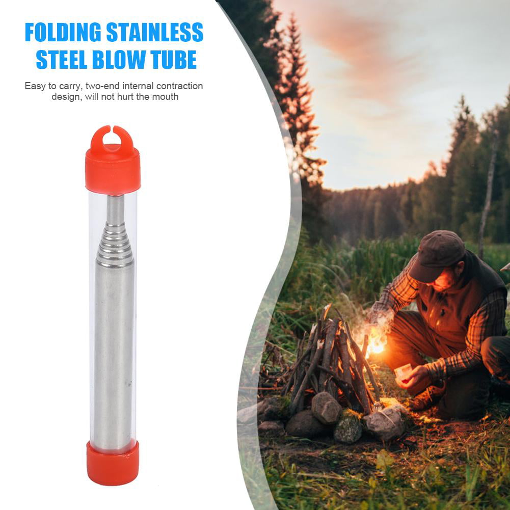 Red Outdoor Folding Stainless Steel Blow Fire Tube Retractable Blowpipes 