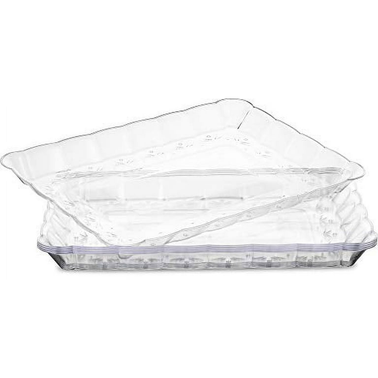Plasticpro Plastic Serving Trays - 10 x 14 Serving Platters Rectangle  Disposable Party Dish (4, White)
