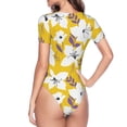 thumbnail image 3 of Uemuo Lilies Flowers Pattern Women's One Piece Short Sleeve Swimsuit Rash Guard Surfing Modest Quick-drying Swimsuit Beach Essentials-Small, 3 of 9