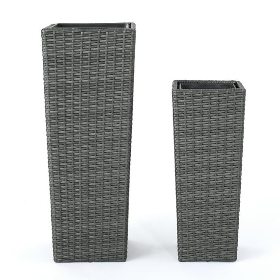 GDF Studio Eden Outdoor Wicker Flower Pots, Set of 2, Grey