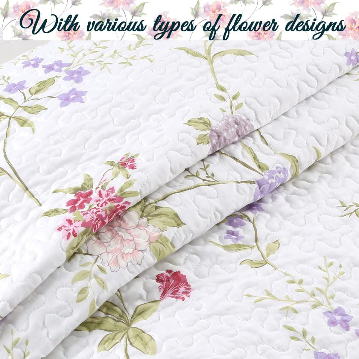 Cozy Line Home Fashions Floral Microfiber Quilt, King - Reversible