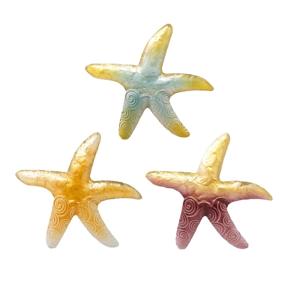 Starfish Metal Wall Décor Set of 3 – Coastal Beach Nautical Wall Art for Bathroom, Living Room, Bar, Patio, or Outdoor Décor – Ocean-Themed Hanging Starfish Decorations for Beach House