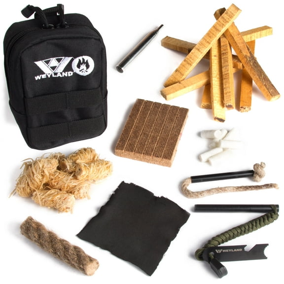 WEYLAND Fire Starting Kit - Ferro Rod & Magnesium Fire Starter, Flint & Steel Survival Tool for Camping, Bushcraft, Emergency Preparedness, Fatwood Fire Starter Sticks & Tinder for Outdoor Adventure