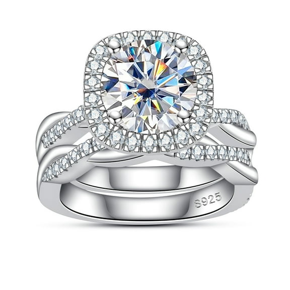 AnuClub Round Cut Moissanite Wedding Rings Sets 3.588cctw Infinity Bridal Set D Color VVS1 925 Sterling Silver Twisted Vine Engagement Promise Anniversary Ring for Women With Certificate