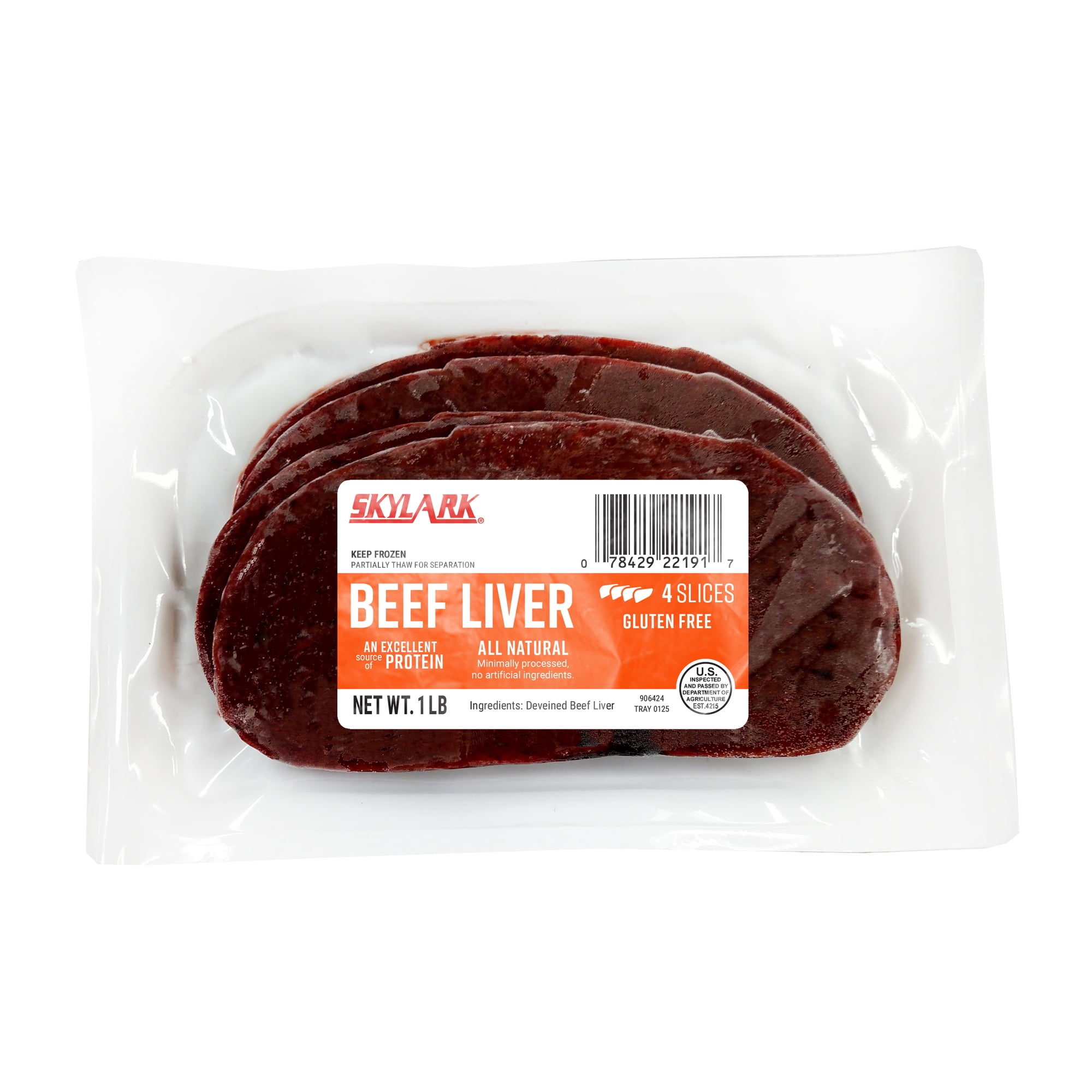 Skylark Frozen Beef Liver 4 Slices, 1 lb