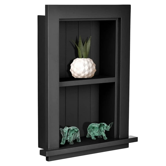 AdirHome Recessed Wall Mount Storage Cabinet – Sturdy Fully Assembled Wooden Utility Storage Shelf – Ideal for Home Kitchen, Bathroom, Laundry, Medicine Cabinet (Black)
