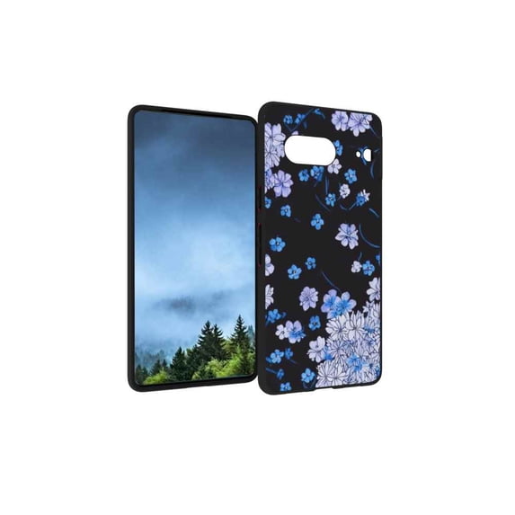 Compatible with Google Pixel 7 Phone Case, Blue-Flowers-7 Case Men Women, Flexible Silicone Shockproof Case for Google Pixel 7