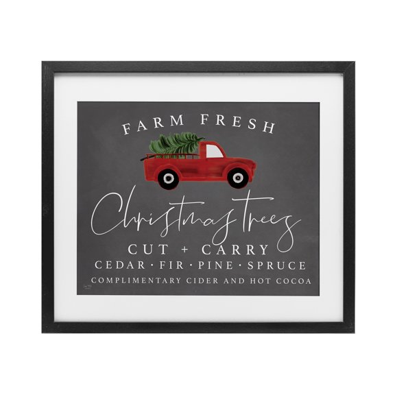 Stupell Industries Rustic Lodge Farm Fresh Trees over Grey Black Framed Print Under Glass, 16 x 13, by Lux Me Designs